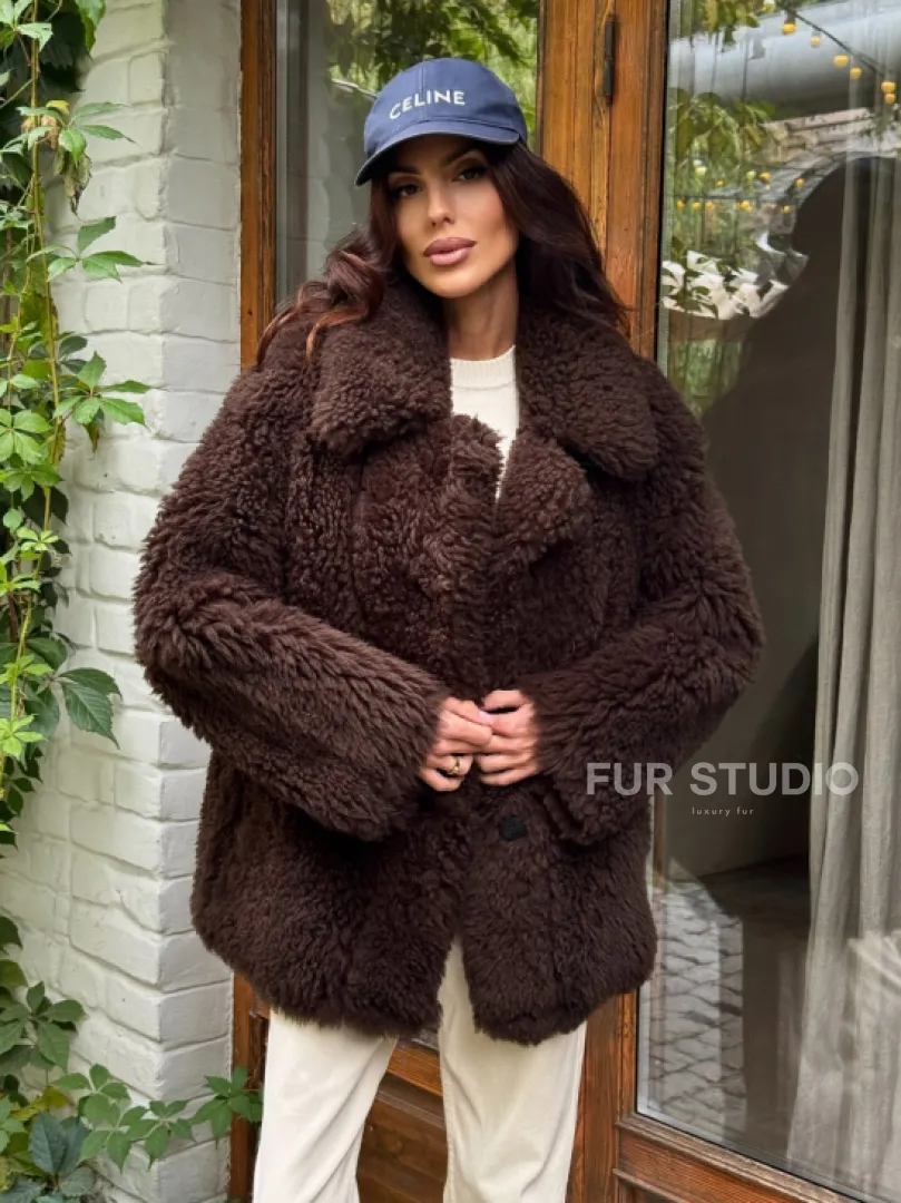 Дубленка двухсторонняя женская - цвет коричневый