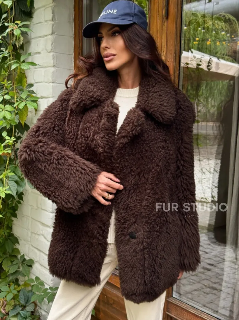 Дубленка двухсторонняя женская - цвет коричневый