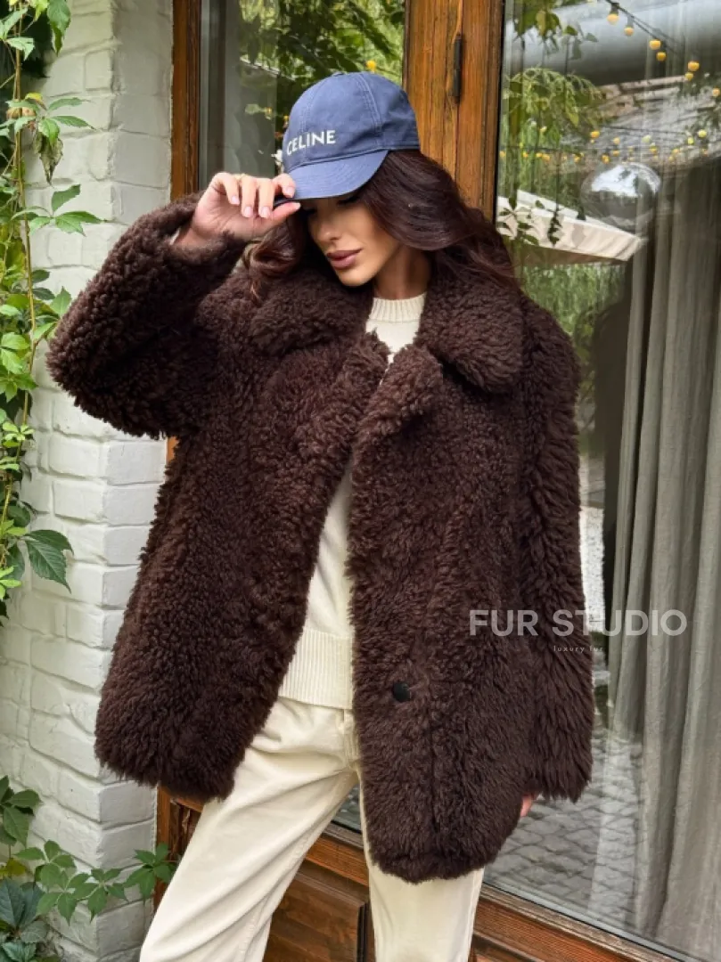 Дубленка двухсторонняя женская - цвет коричневый