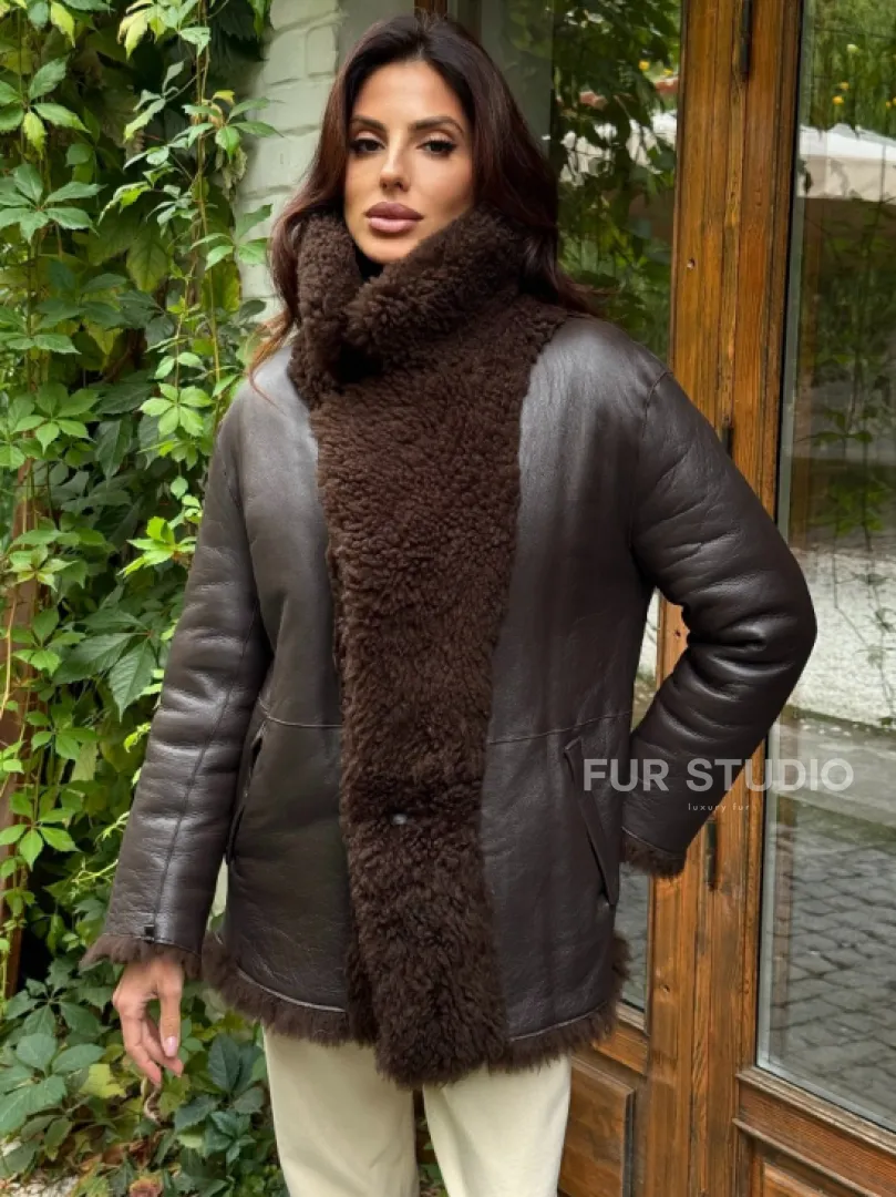 Дубленка двухсторонняя женская - цвет коричневый