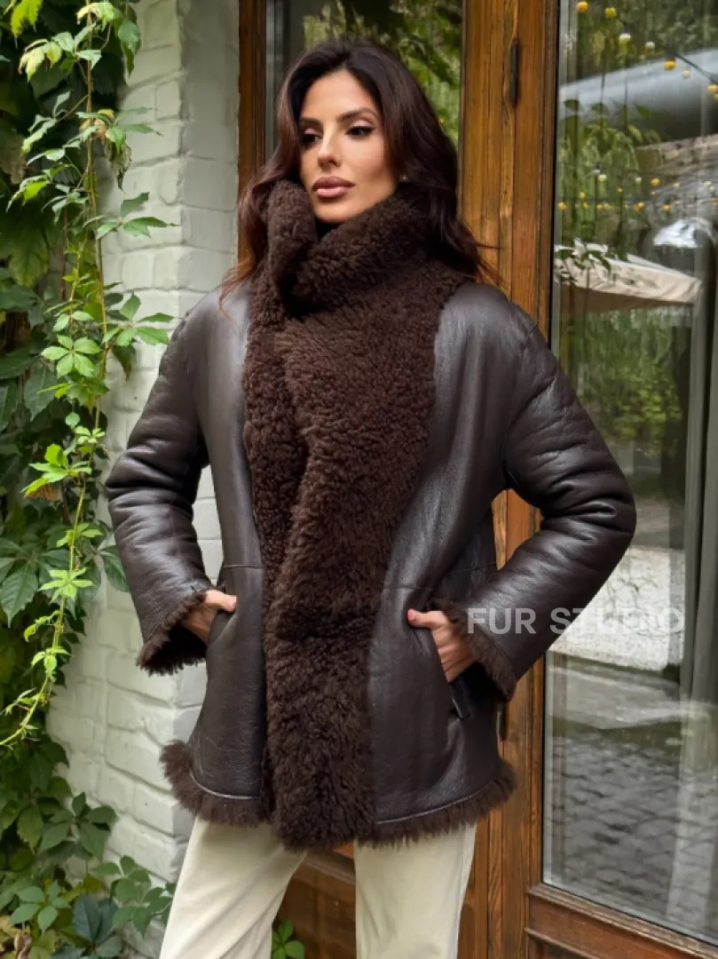 Дубленка двухсторонняя женская - цвет коричневый