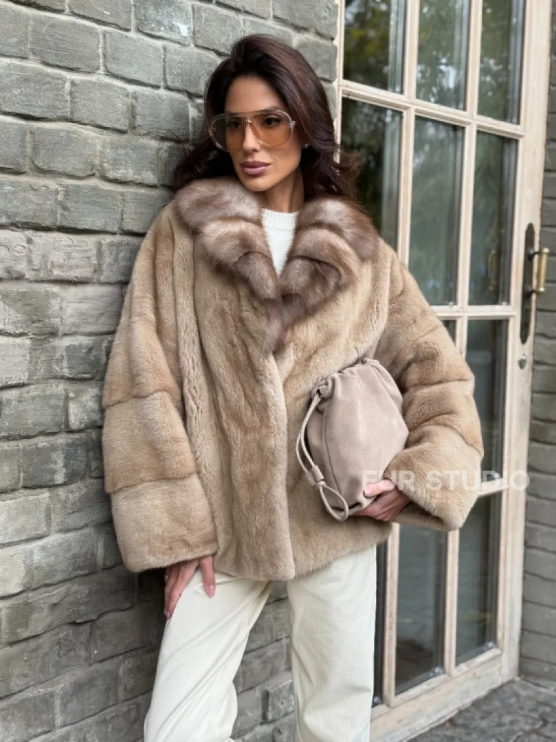 Норковый полушубок - автоледи с куницей