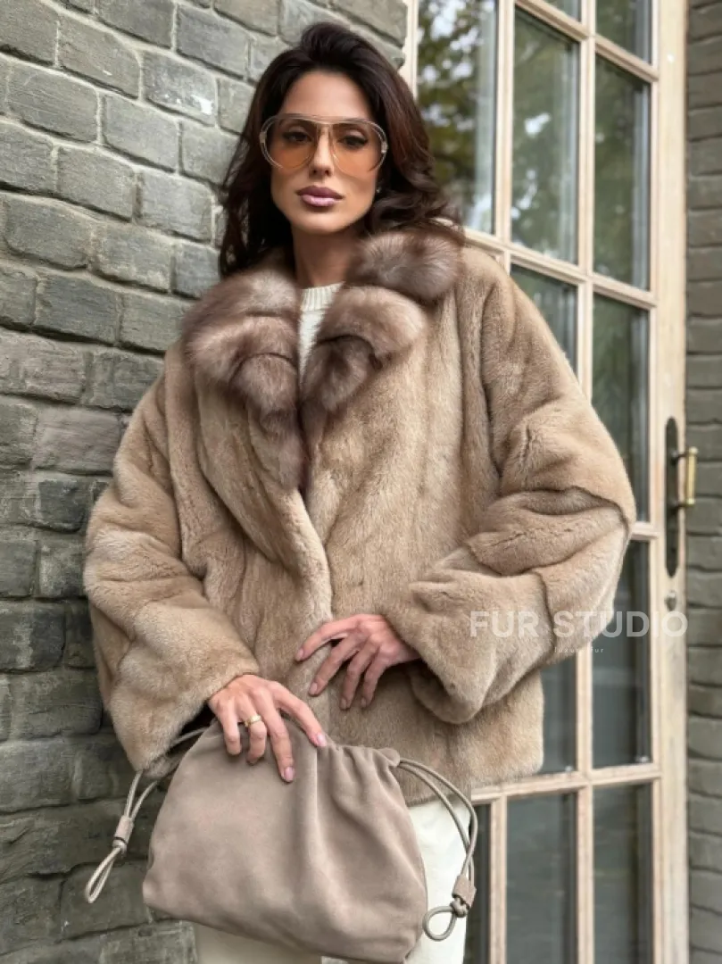 Норковый полушубок - автоледи с куницей