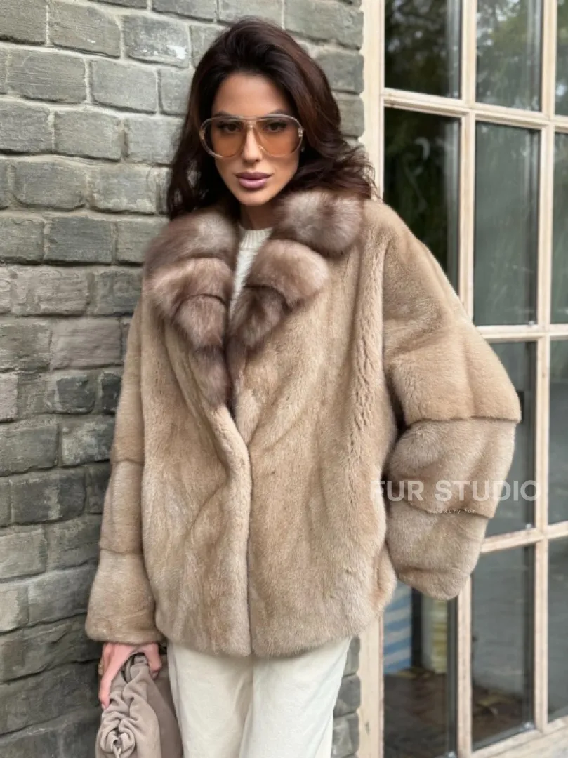 Норковый полушубок - автоледи с куницей