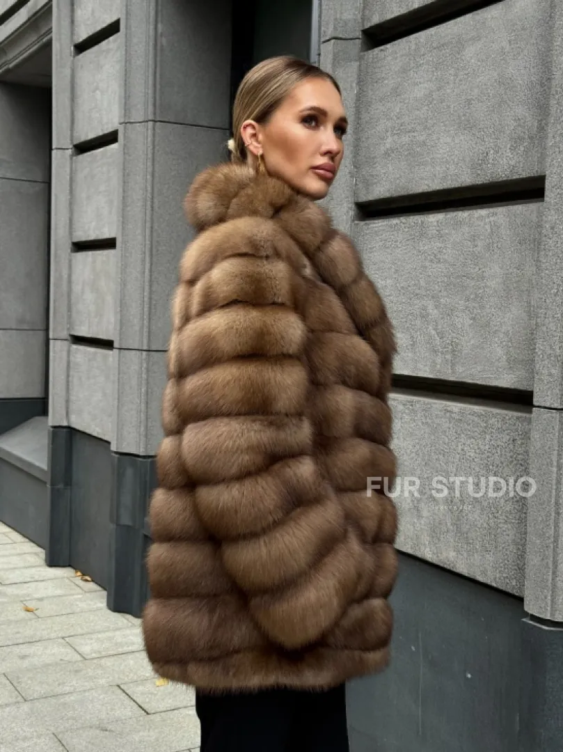 Шуба из куницы с воротником шаль