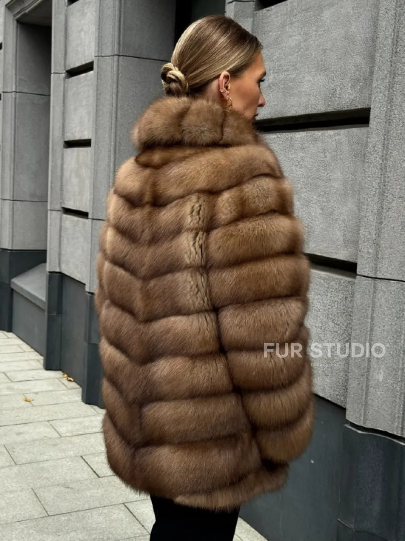 Шуба из куницы с воротником шаль