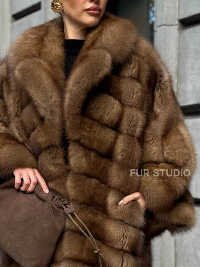 Шуба из куницы оверсайз