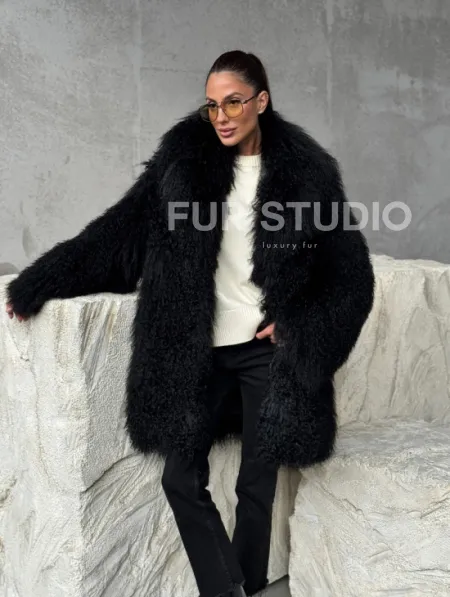 Черная шуба из ламы - фото 8