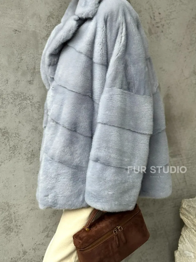 Шуба норковая кимоно автоледи - цвет голубой