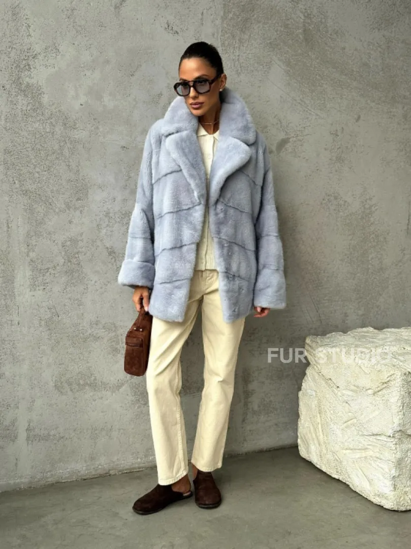 Шуба норковая кимоно автоледи - цвет голубой