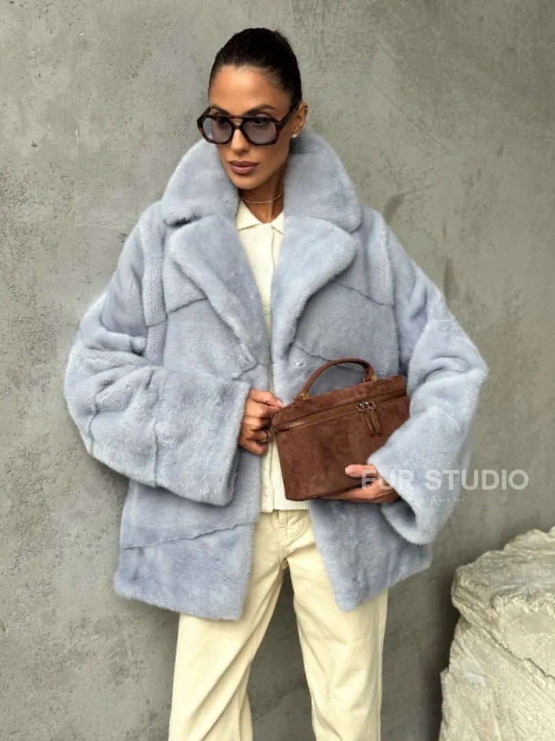 Шуба норковая кимоно автоледи - цвет голубой