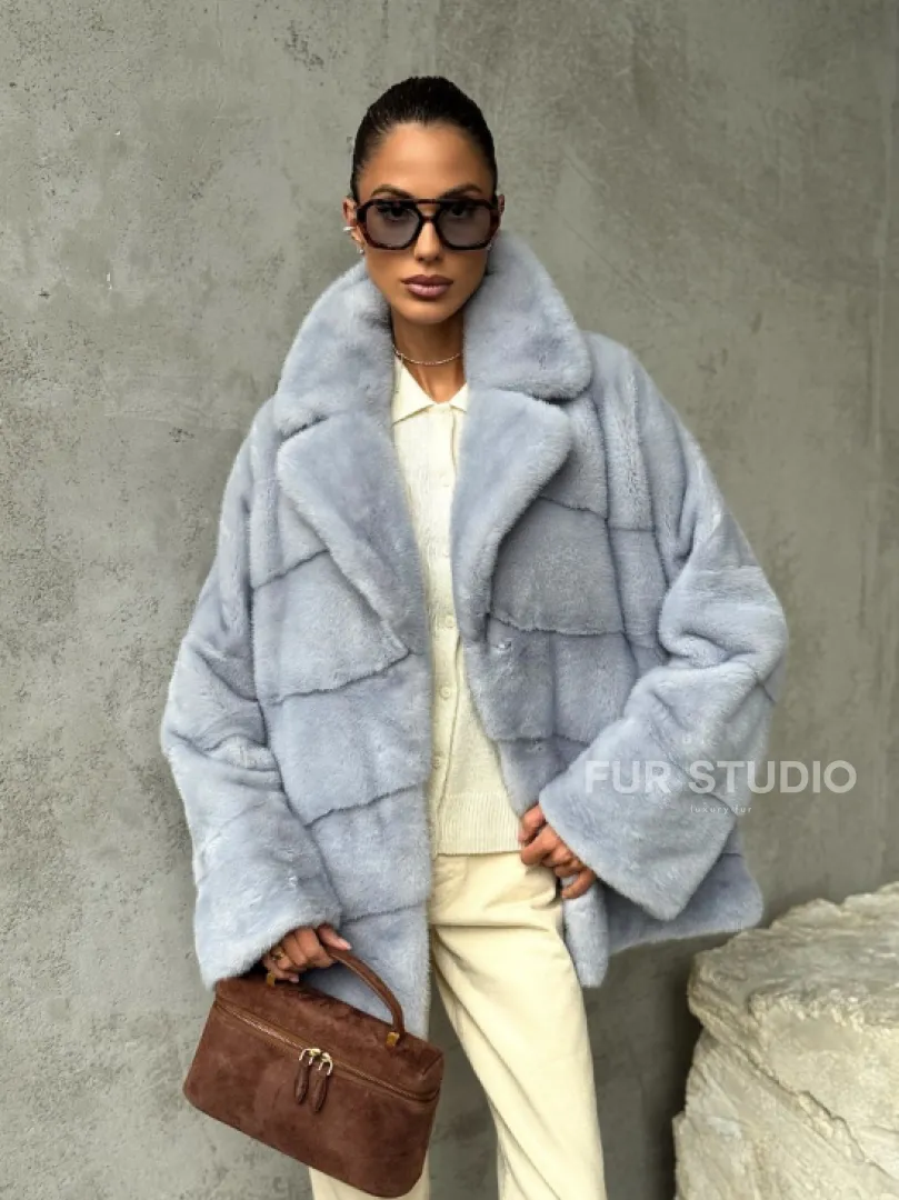 Шуба норковая кимоно автоледи - цвет голубой