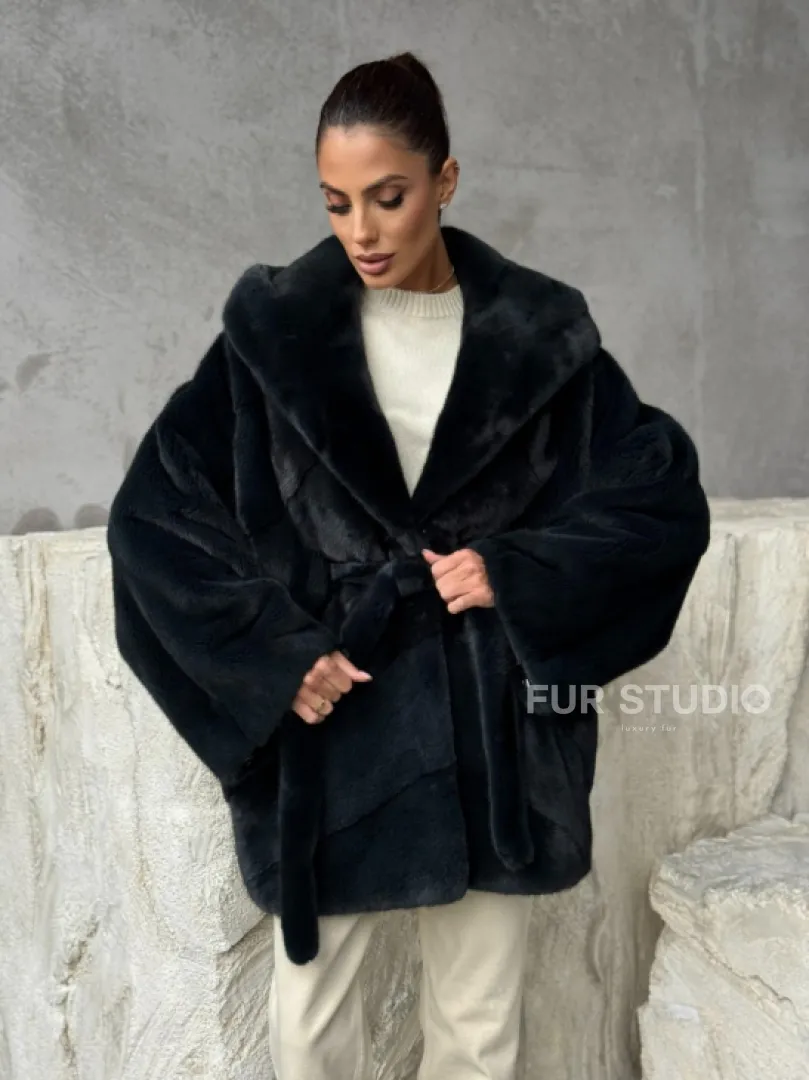 Шуба норковая летучая мышь с капюшоном