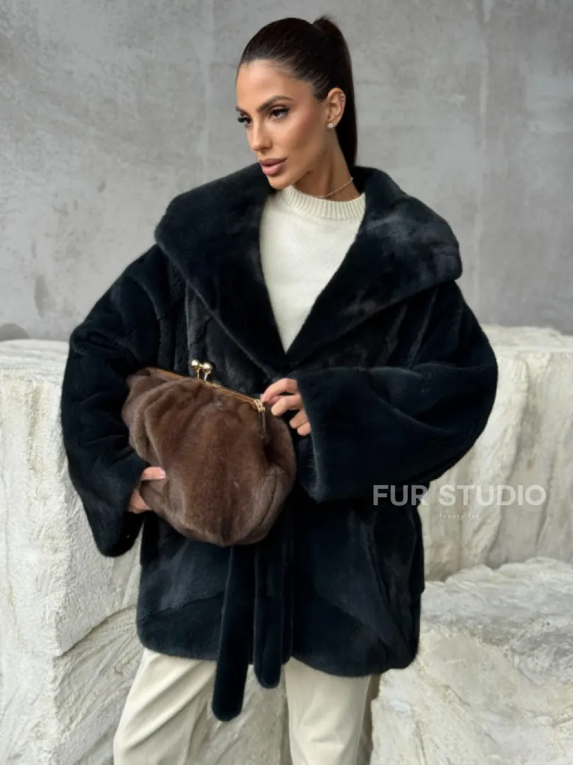 Шуба норковая летучая мышь с капюшоном