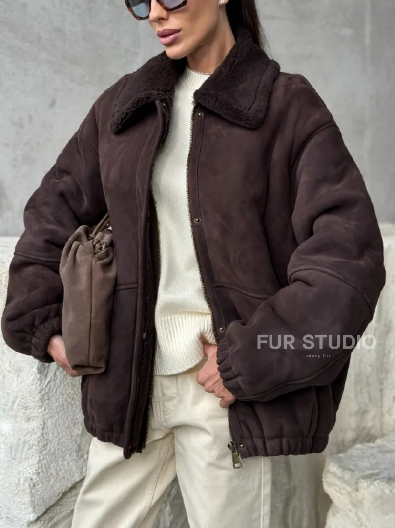 Дубленка бомбер женская