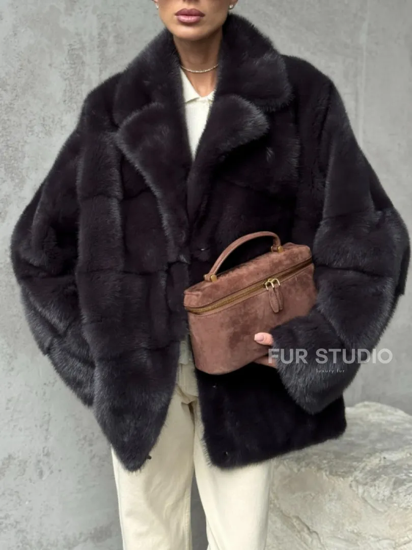 Меховой полушубок из норки  графит