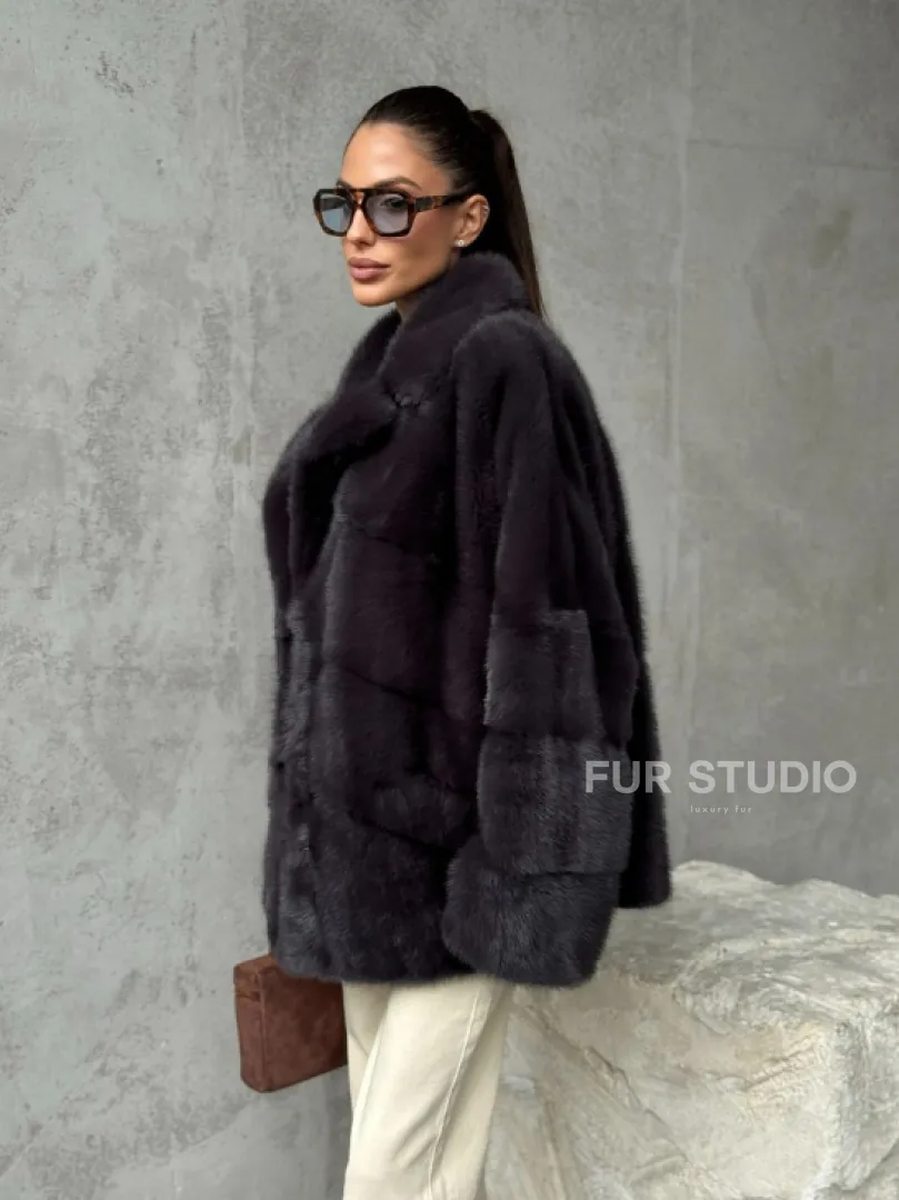 Меховой полушубок из норки  графит