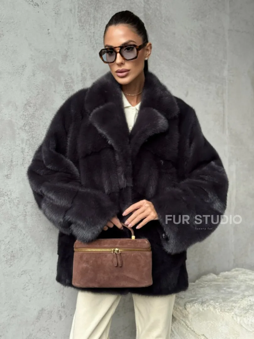 Меховой полушубок из норки  графит