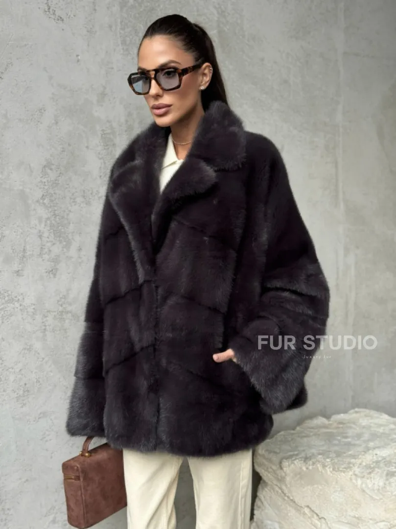 Меховой полушубок из норки  графит