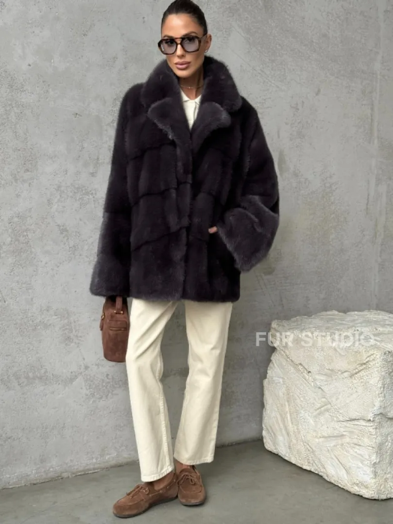 Меховой полушубок из норки  графит