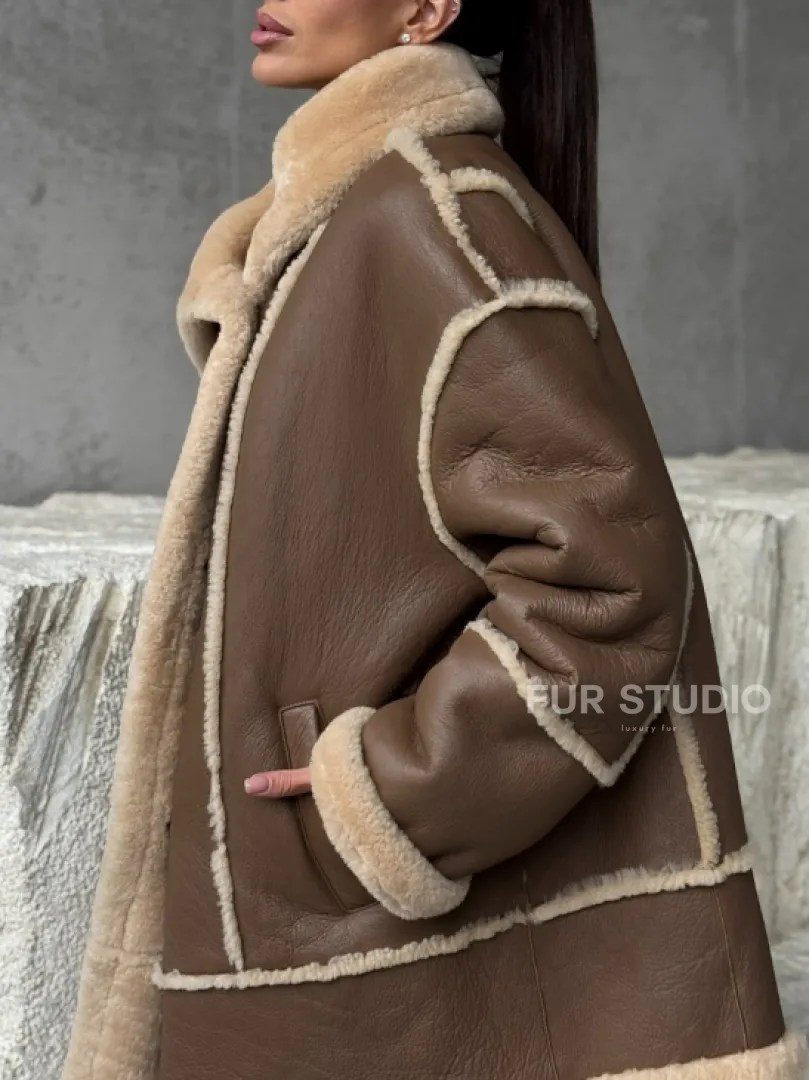 Коричневая женская дубленка