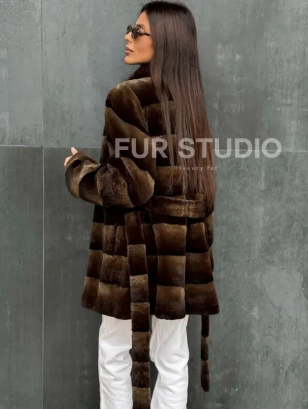 Шуба из кролика с норковым воротником - фото 1