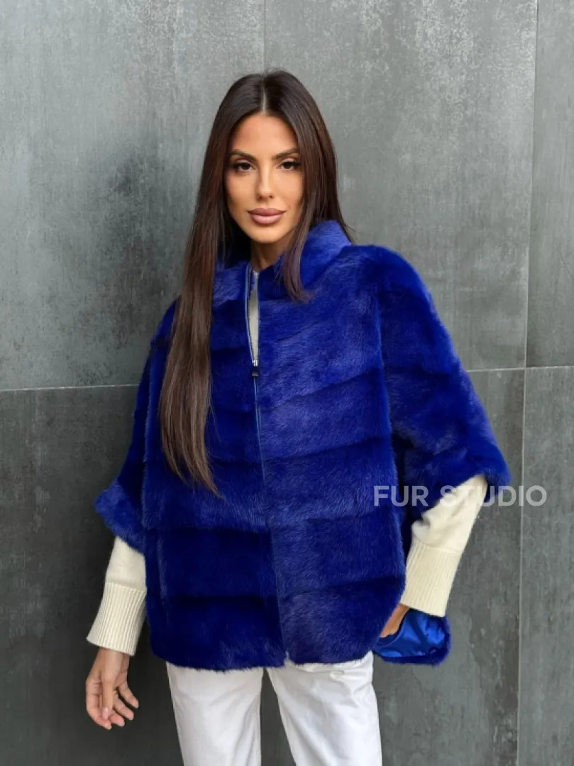 Синяя норковая кофта на молнии