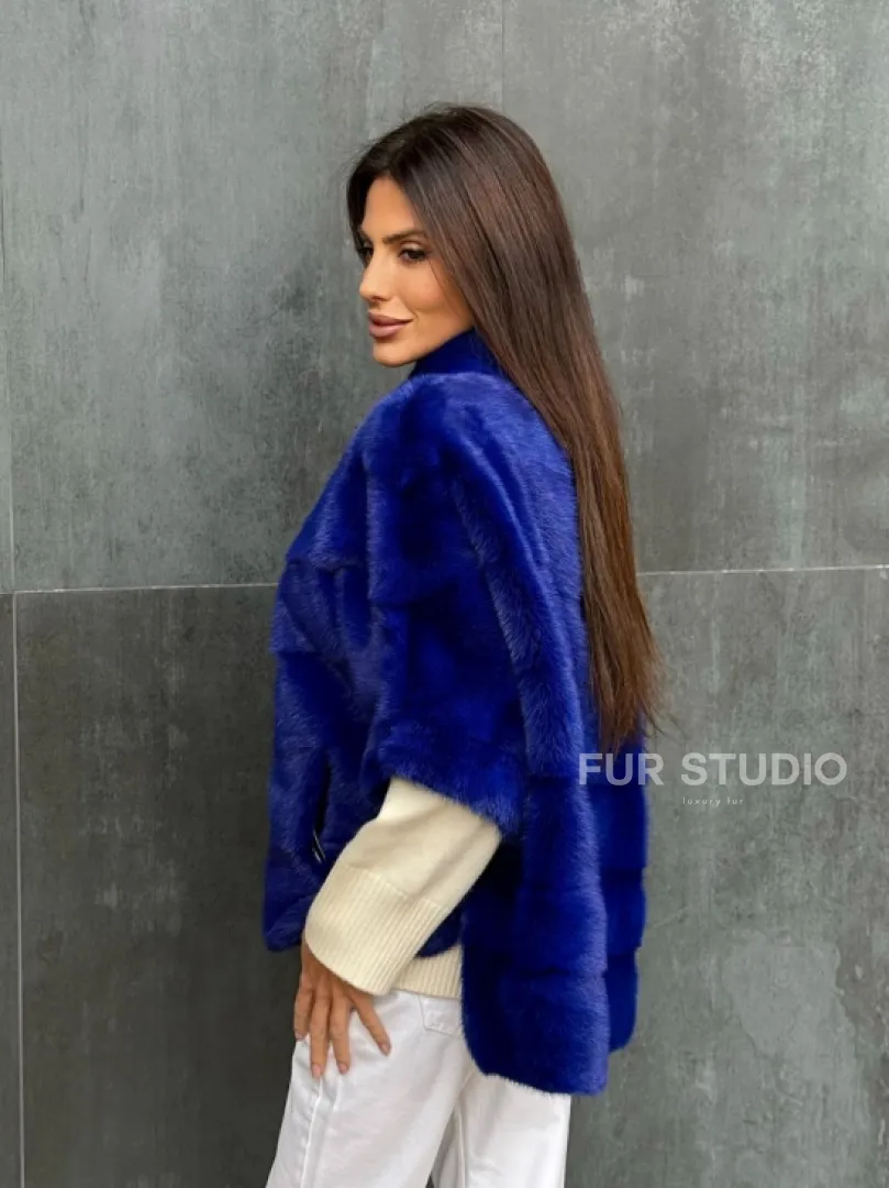 Синяя норковая кофта на молнии