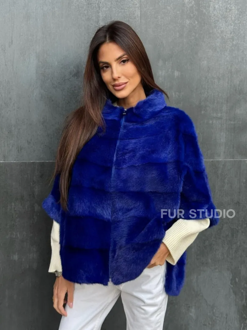 Синяя норковая кофта на молнии