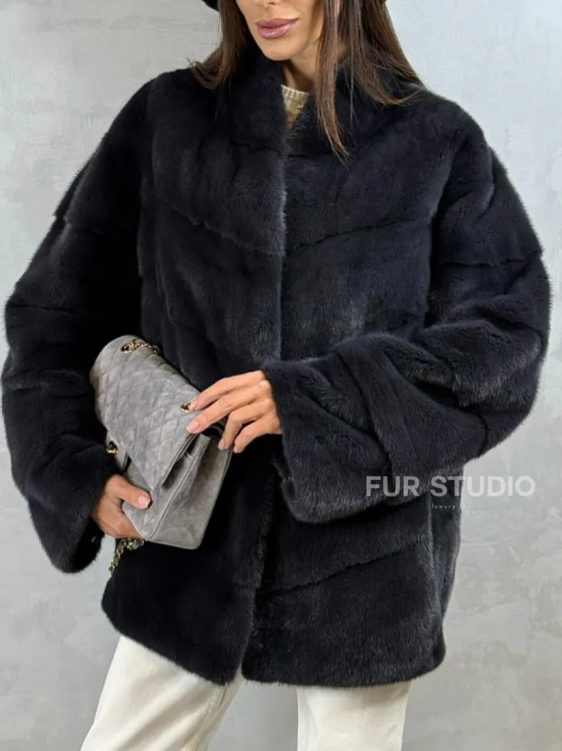 Полушубок норковый - темный графит