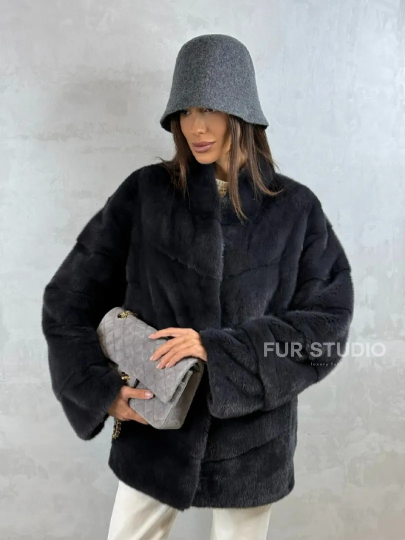 Полушубок норковый - темный графит