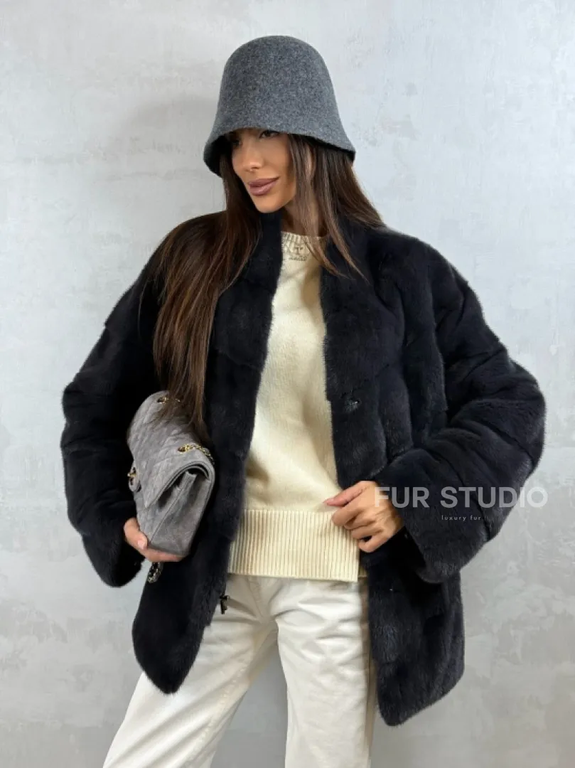 Полушубок норковый - темный графит