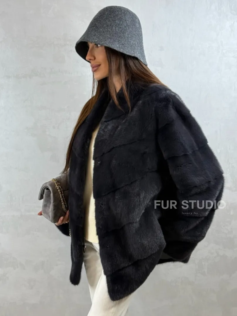 Полушубок норковый - темный графит