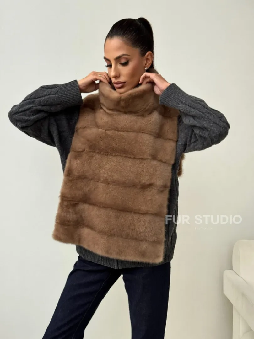 Бежевая норковая манишка