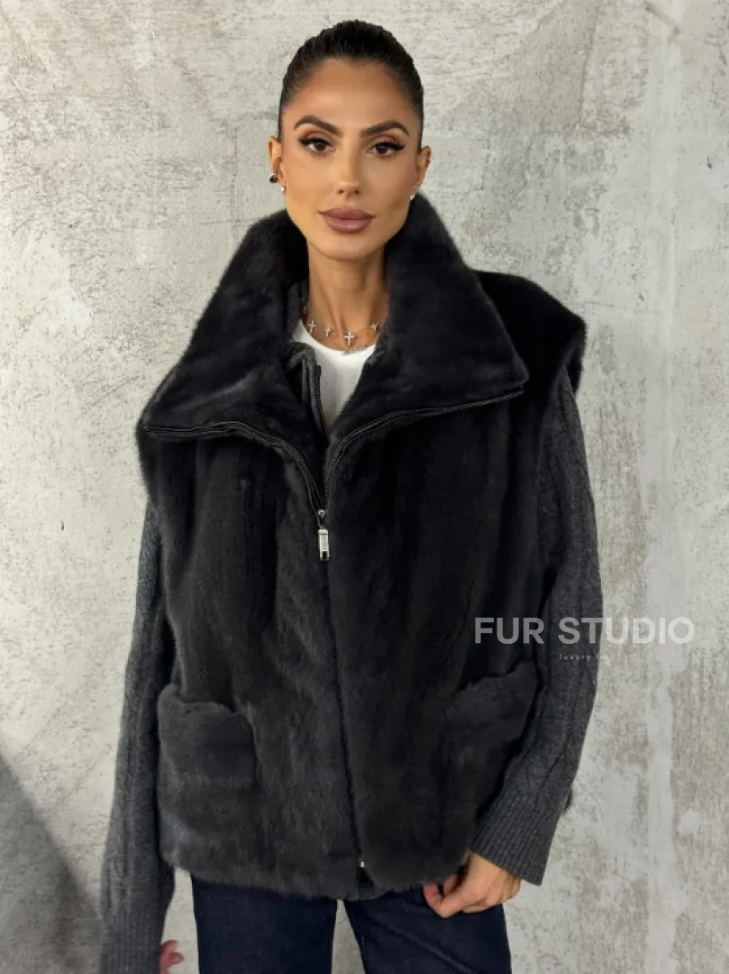 Норковая жилетка - графит