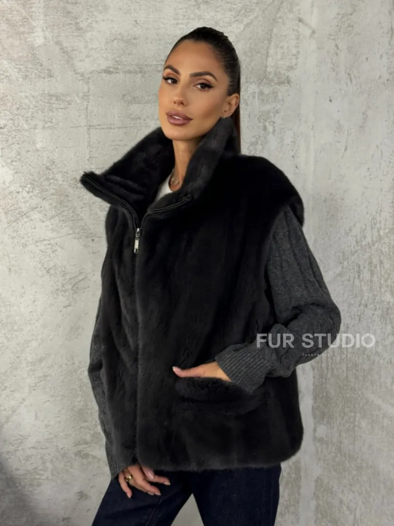 Норковая жилетка - графит