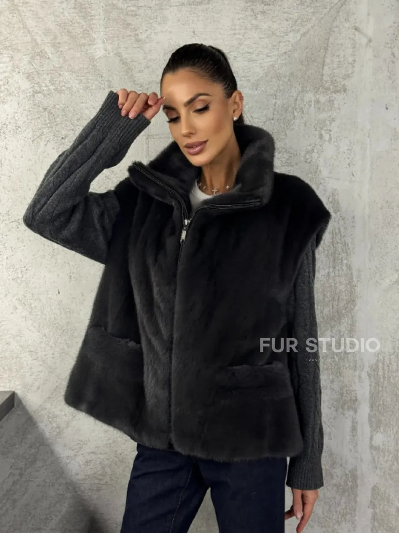 Норковая жилетка - графит