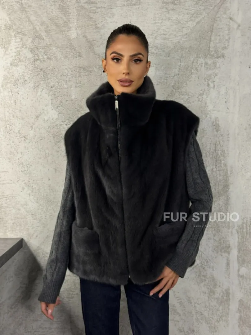 Норковая жилетка - графит