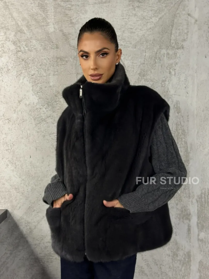 Норковая жилетка - графит