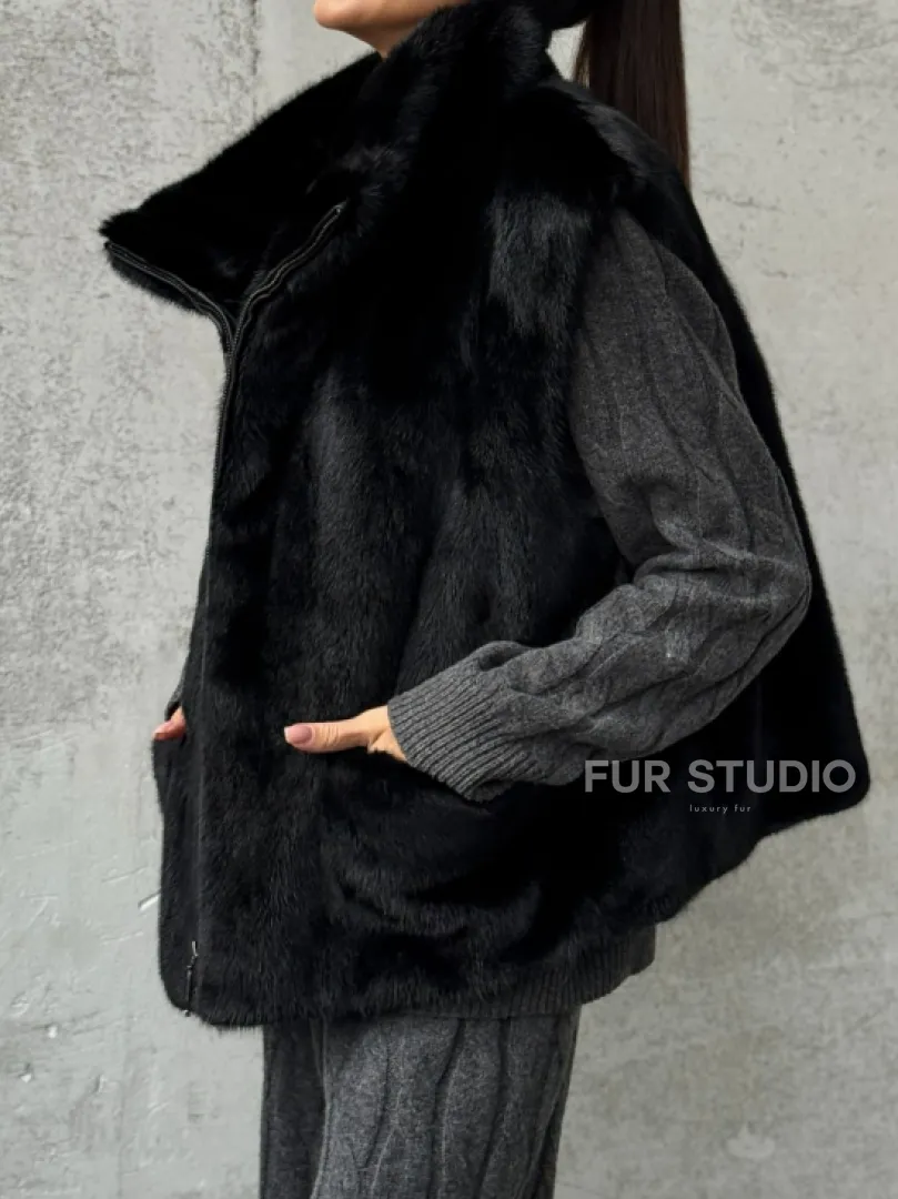 Черная норковая жилетка