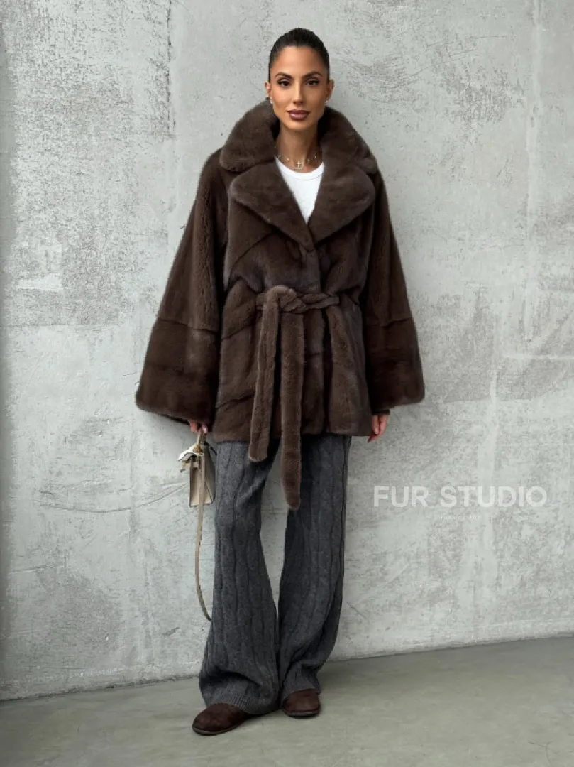 Полушубок норковый с английским воротником - летучка