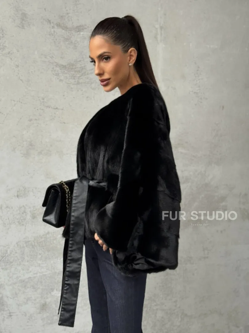 Черная натуральная женская норковая шуба