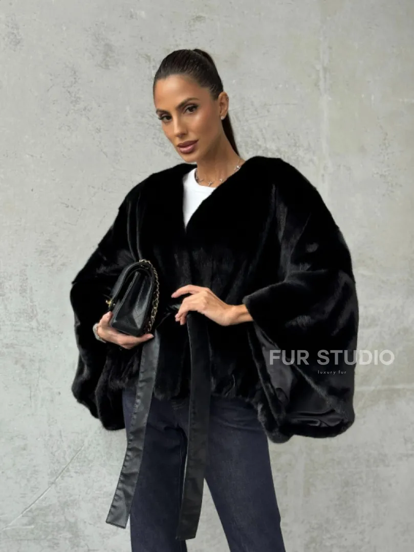 Черная натуральная женская норковая шуба