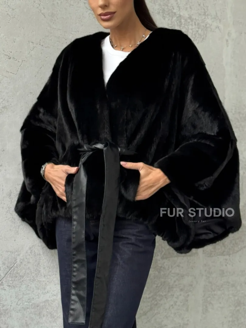 Черная натуральная женская норковая шуба