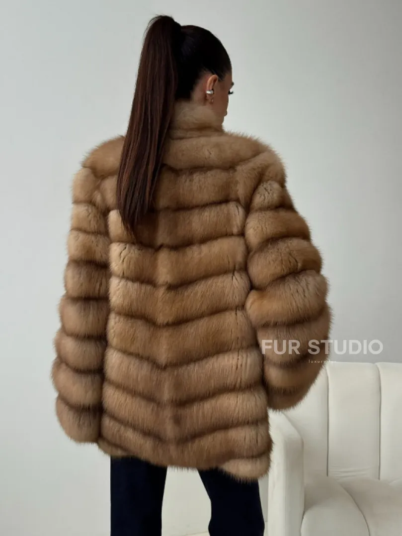 Шуба из куницы - стойка воротник