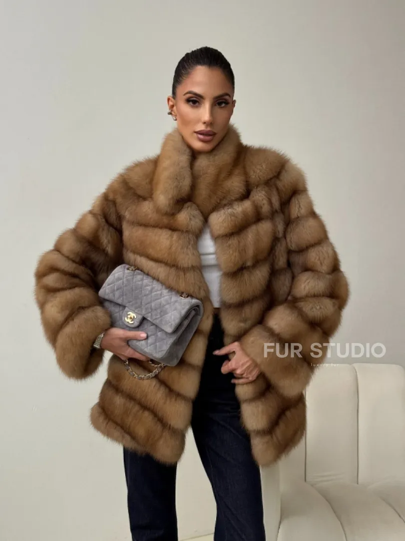 Шуба из куницы - стойка воротник