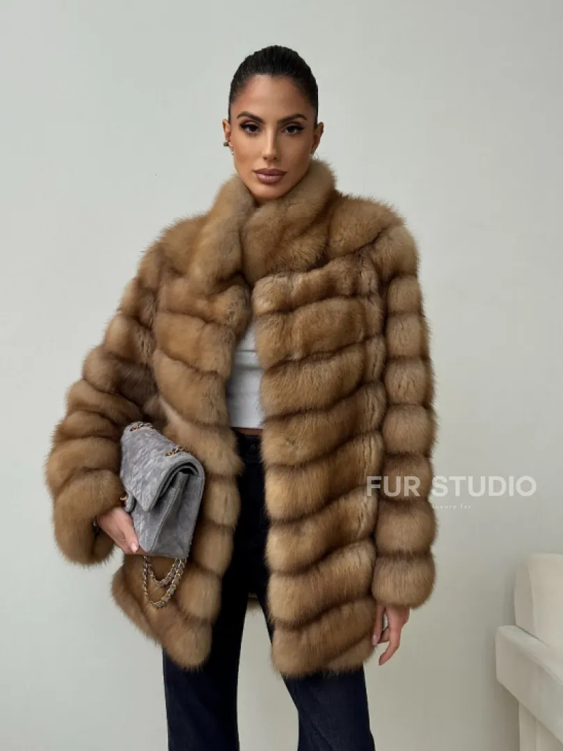 Шуба из куницы - стойка воротник