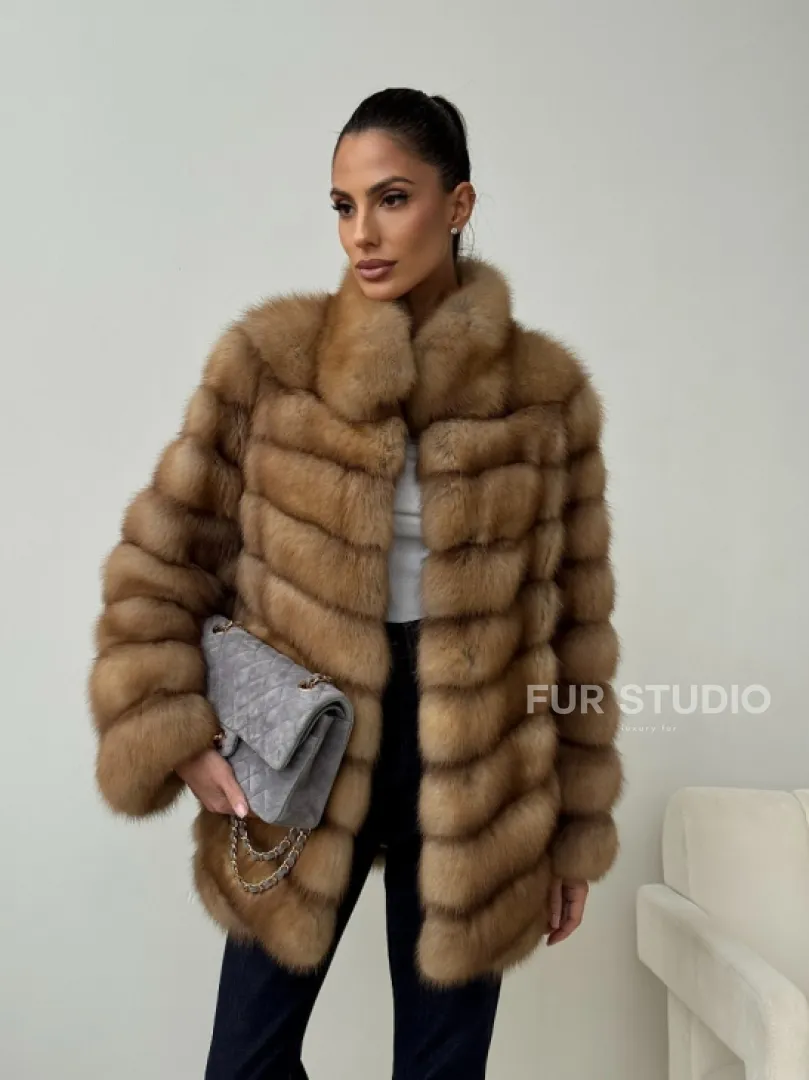 Шуба из куницы - стойка воротник