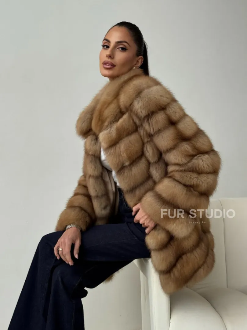 Шуба из куницы - стойка воротник