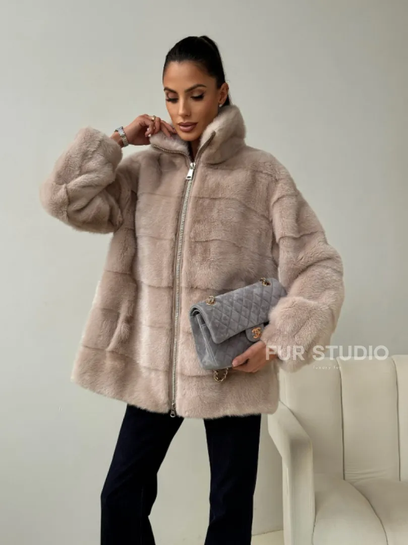 Норковая куртка стойка воротник